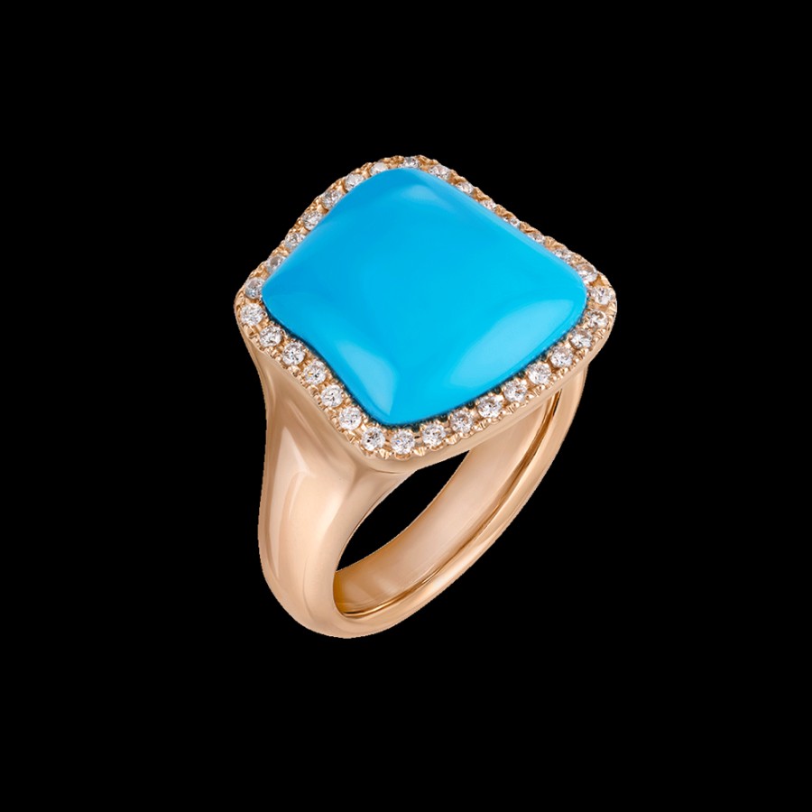 Jewelry Chantecler | Anello Con Centro Enchante In Oro Rosa 18Kt, Diamanti E Turchese Cod.41754