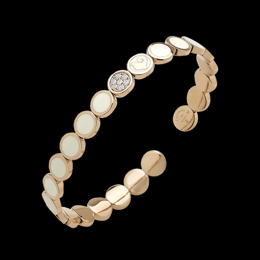 Jewelry Chantecler | Bracciale Rigido Paillettes In Oro Rosa 18Kt, Pave Di Diamanti E Smalto Bianco Cod.40166