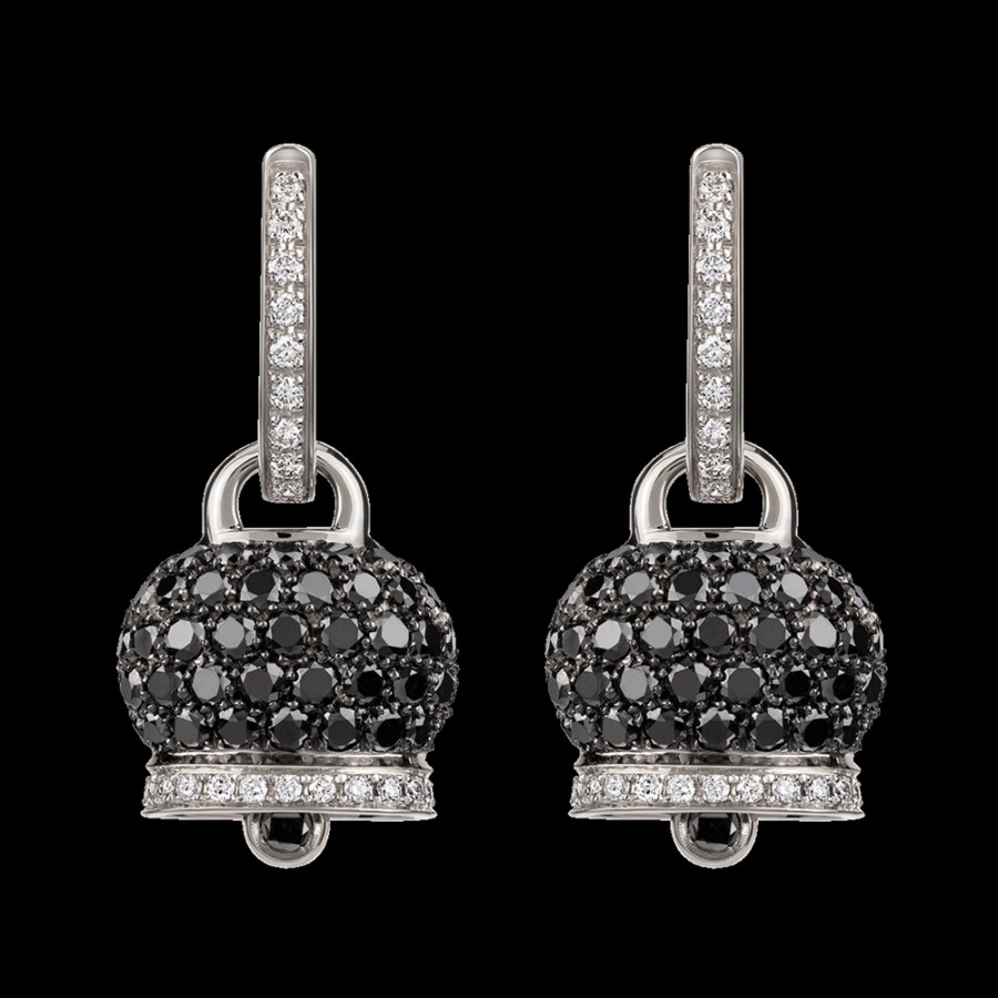 Jewelry Chantecler | Orecchini Campanella Medi In Oro Bianco 18Kt, Diamanti E Pave Di Diamanti Neri Cod.18237