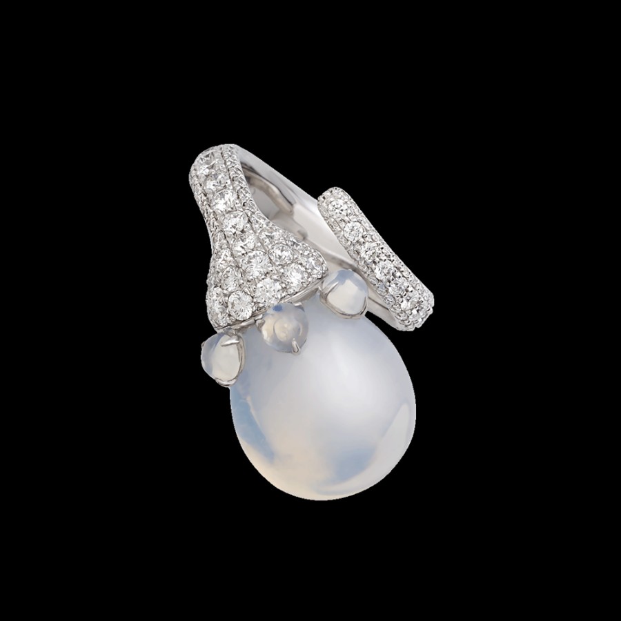 Jewelry Chantecler | Anello Joyful In Oro Bianco 18Kt, Diamanti E Poire In Cristallo Color Milky. Cod.41872