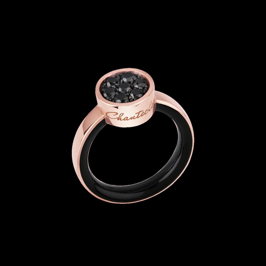 Jewelry Chantecler | Anello Capritude Paillettes In Oro Rosa 18Kt, Pave Di Diamanti Neri E Smalto Nero Cod.41138