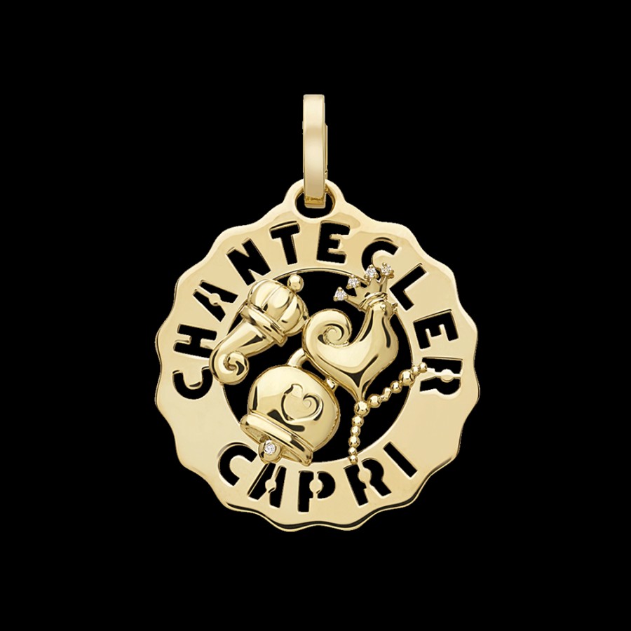 Jewelry Chantecler | Ciondolo Logo Gallo, Campanella, Cornetto Piccolo In Oro Giallo 18Kt E Diamanti Cod.39933