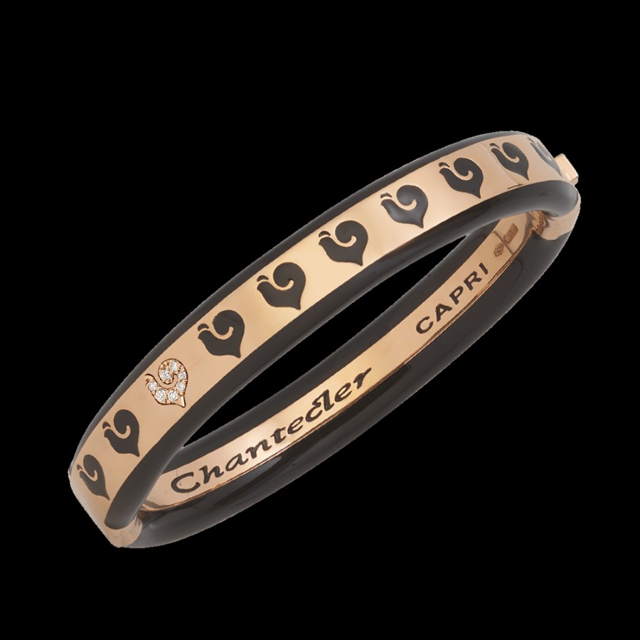 Jewelry Chantecler | Bracciale Rigido Carousel In Oro Rosa 18Kt, Diamanti E Smalto Nero Misura Large. Cod.42179