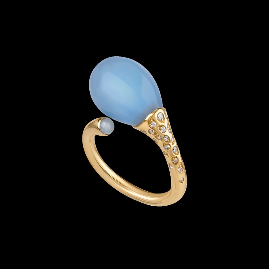 Jewelry Chantecler | Anello Joyful In Oro Giallo 18Kt, Diamanti E Poire In Cristallo Color Glicine. Cod.42123