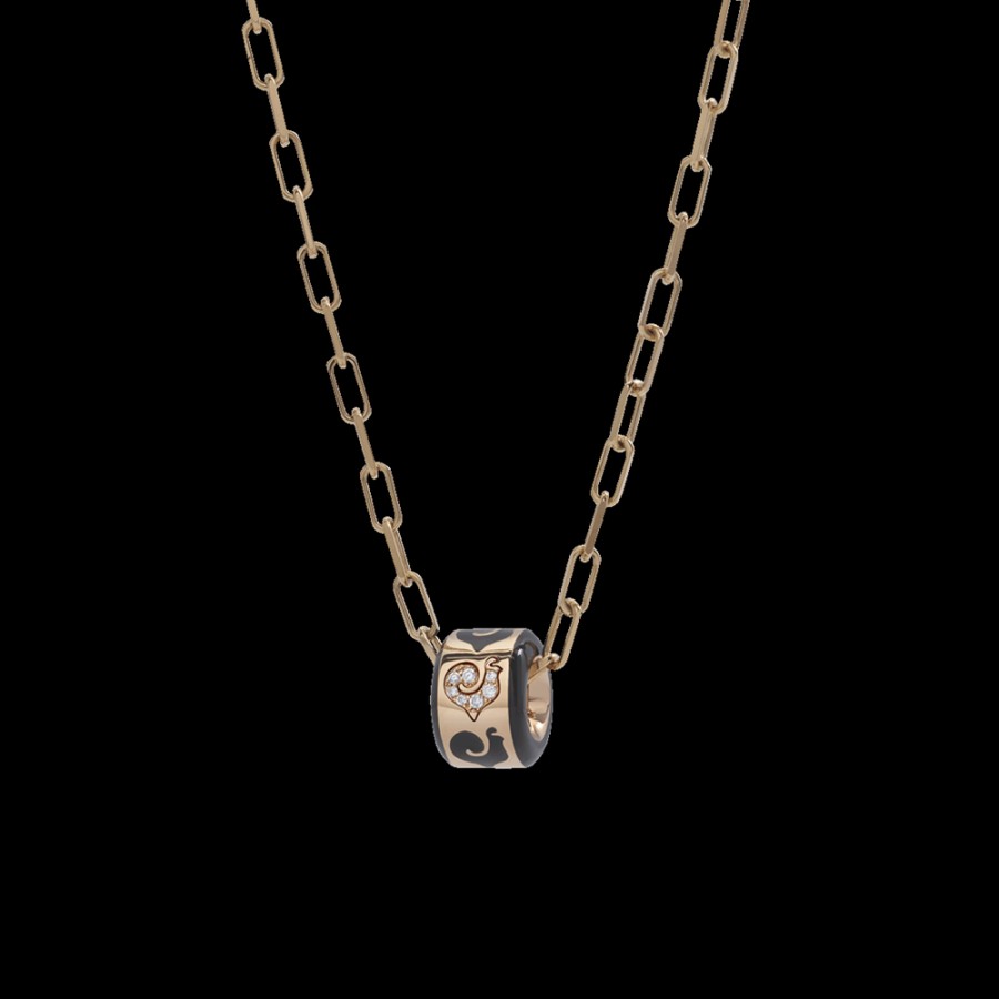 Jewelry Chantecler | Collana Carousel 40Cm In Oro Rosa 18Kt, Diamanti E Smalto Nero. Cod.41943