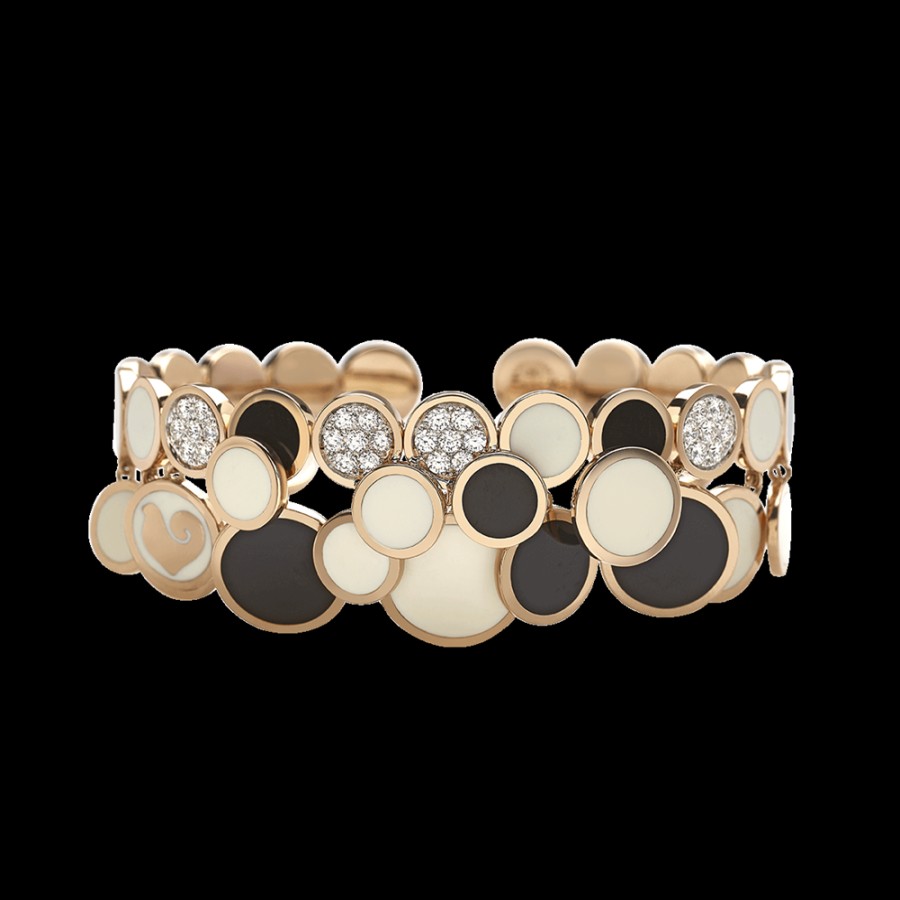 Jewelry Chantecler | Bracciale A Cascata Paillettes In Oro Rosa 18Kt, Diamanti, Smalto Bianco E Nero Cod.39921