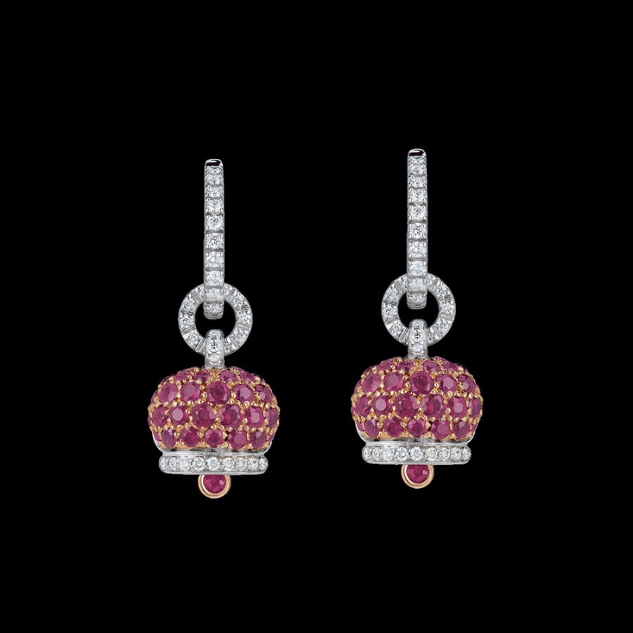 Jewelry Chantecler | Orecchini Campanella Piccoli In Oro Rosa E Bianco 18Kt, Diamanti E Pave Di Rubini Cod.33446