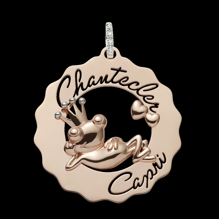 Jewelry Chantecler | Ciondolo Logo Principe Ranocchio Innamorato Grande In Oro Rosa 9Kt E Diamanti Cod.38052