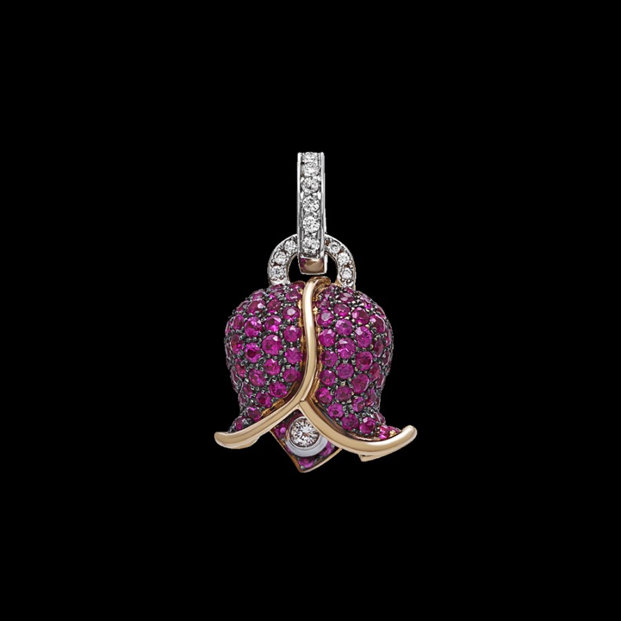 Jewelry Chantecler | Ciondolo Campanella Medio Bouganville In Oro Rosa 18Kt, Diamanti E Zaffiri Rosa Cod.42319