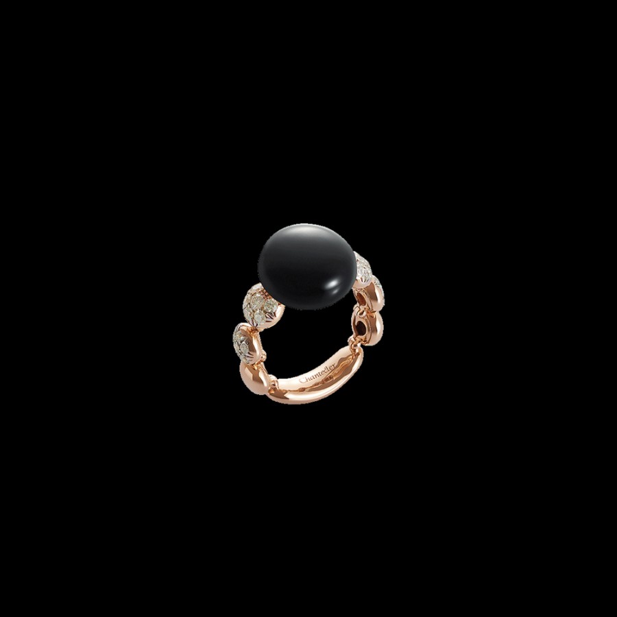 Jewelry Chantecler | Anello Bon Bon In Oro Rosa 18Kt, Diamanti E Onice Cod.37978