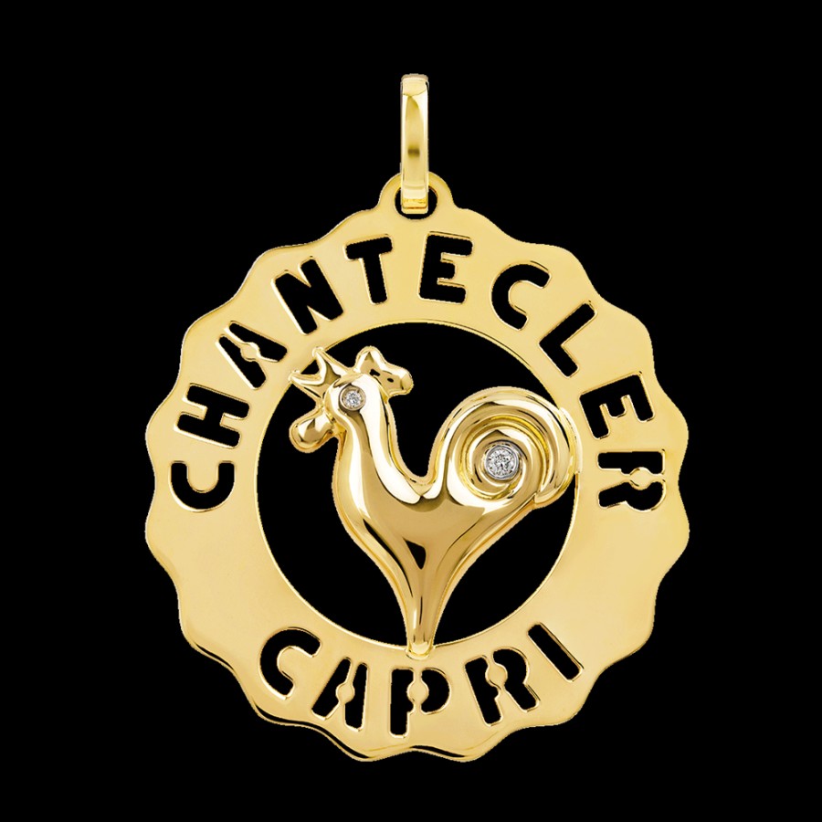 Jewelry Chantecler | Ciondolo Logo Gallo Grande In Oro Giallo 18Kt E Diamanti Cod.23203