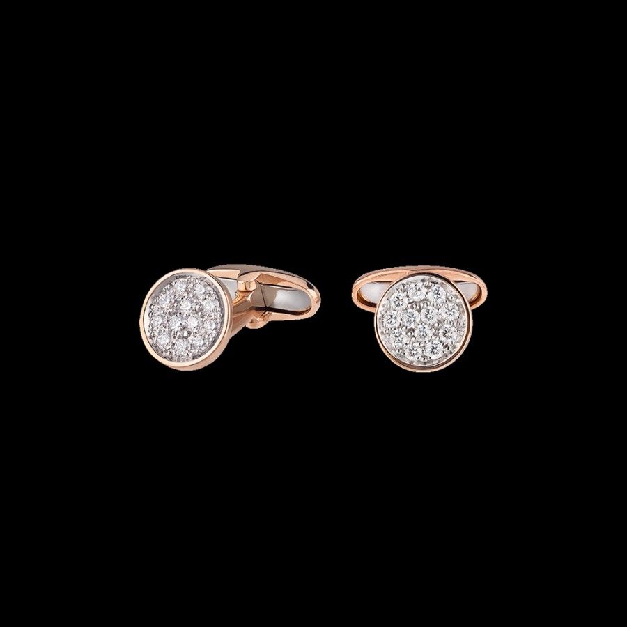 Jewelry Chantecler | Gemelli Paillettes In Oro Rosa 18Kt E Diamanti Cod.41131