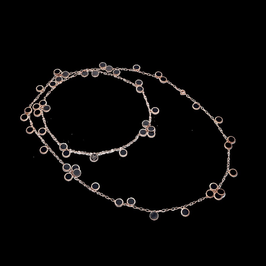 Jewelry Chantecler | Collana Lunga Paillettes 120 Cm In Oro Rosa 18Kt E Smalto Nero Cod.34148