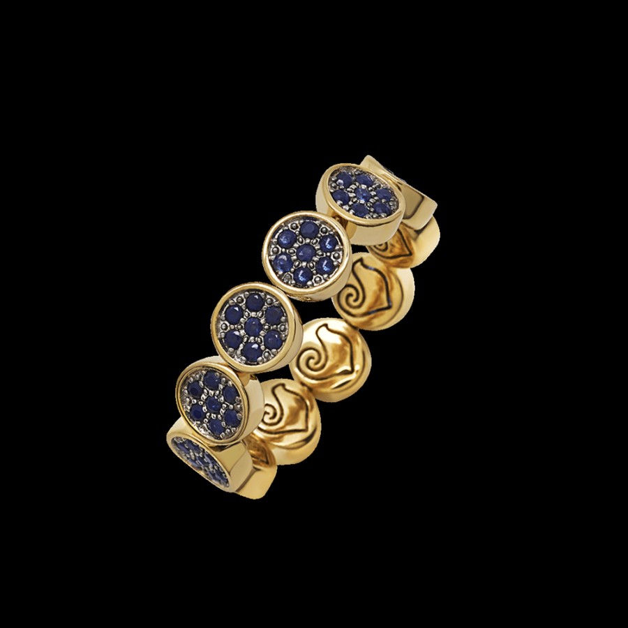 Jewelry Chantecler | Anello Veretta Paillettes In Oro Giallo 18Kt E Pave Di Zaffiri. Misura: 17-21 Cod.42397