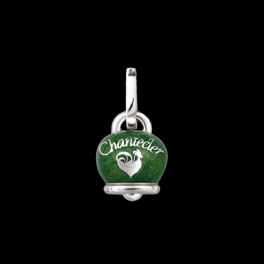 Et Voila Silver Chantecler | Ciondolo Et Voila Campanella Medio In Argento E Smalto Verde Perlato Con Quadrifoglio Sul Retro Cod.31761