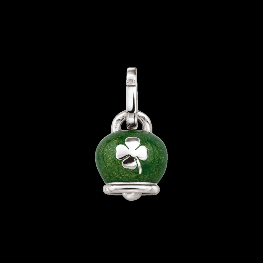 Et Voila Silver Chantecler | Ciondolo Et Voila Campanella Medio In Argento E Smalto Verde Perlato Con Quadrifoglio Sul Retro Cod.31761