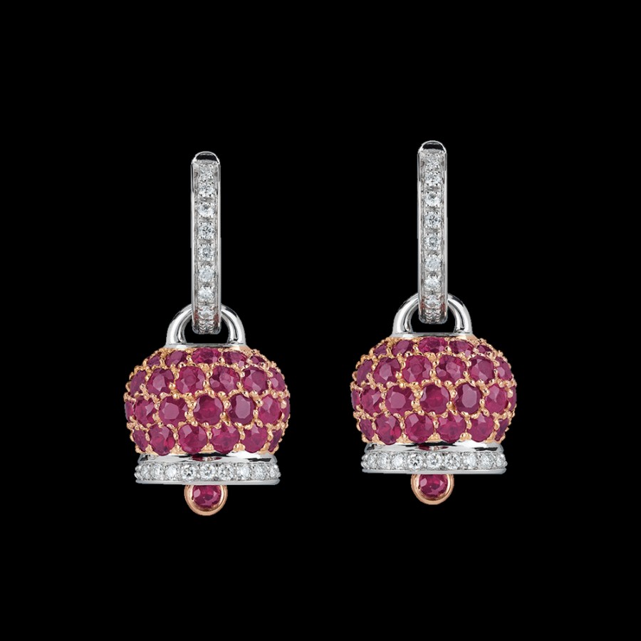 Jewelry Chantecler | Orecchini Campanella Medi In Oro Rosa E Bianco 18Kt, Diamanti E Pave Di Rubini Cod.26891