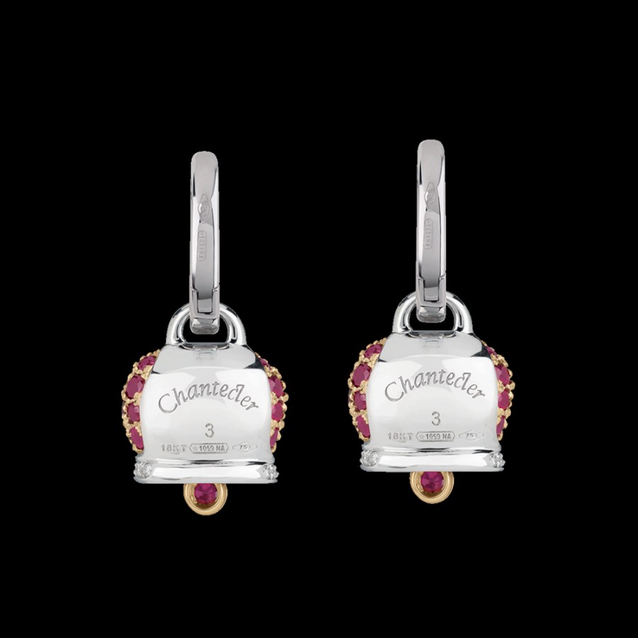 Jewelry Chantecler | Orecchini Campanella Medi In Oro Rosa E Bianco 18Kt, Diamanti E Pave Di Rubini Cod.26891