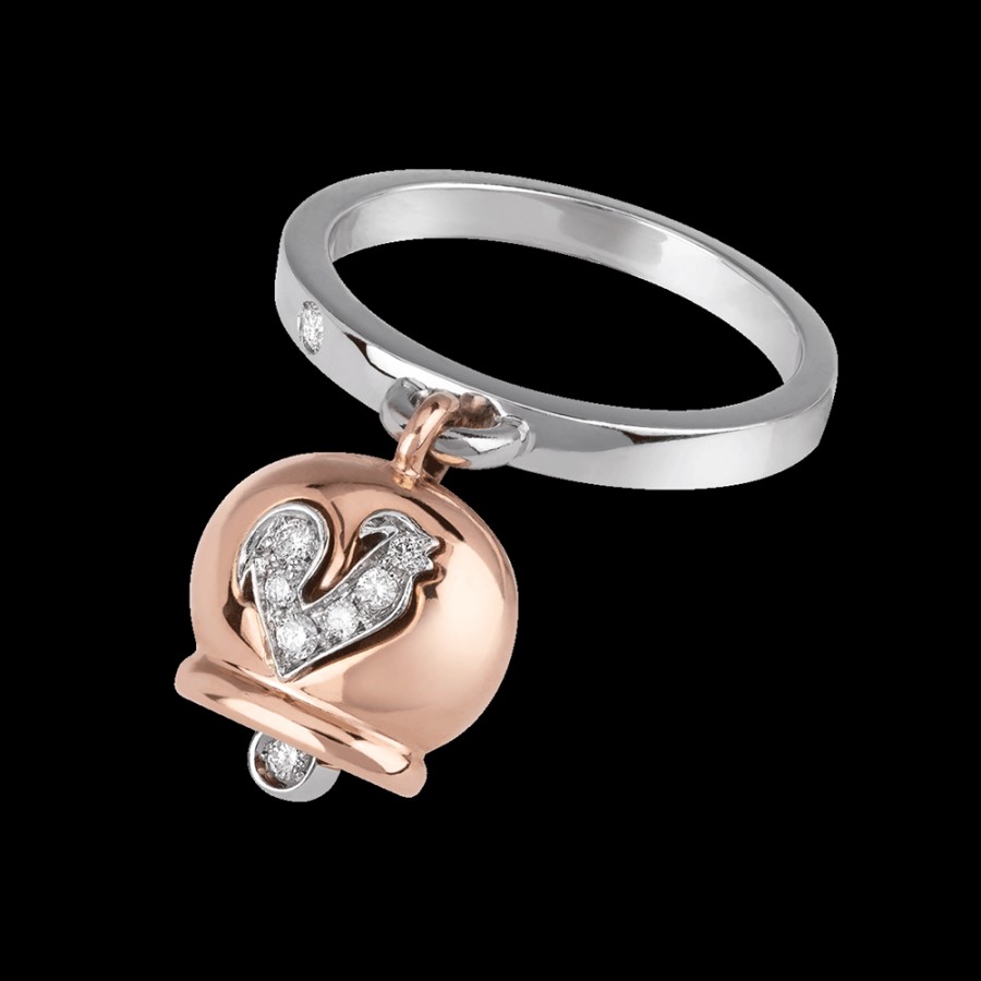 Jewelry Chantecler | Anello Campanella Piccolo In Oro Rosa 18Kt, Diamanti E Gallo In Pave Di Diamanti Cod.23897