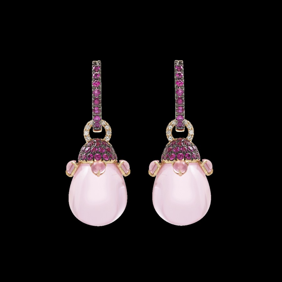 Jewelry Chantecler | Orecchini Joyful In Oro Rosa 18Kt, Diamanti, Zaffiri Rosa E Poire In Cristallo Color Rosa. Cod.41964