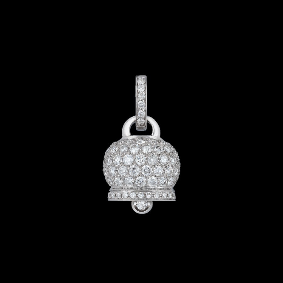 Jewelry Chantecler | Ciondolo Campanella Medio In Oro Bianco 18Kt E Pave Di Diamanti Cod.17706