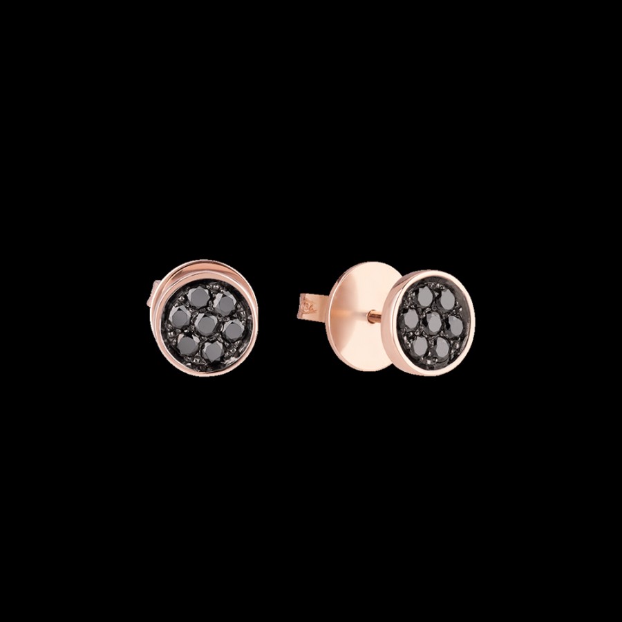 Jewelry Chantecler | Orecchini Coprilobo Capritude Paillettes 8Mm In Oro Rosa 18Kt E Pave Di Diamanti Neri Cod.41130