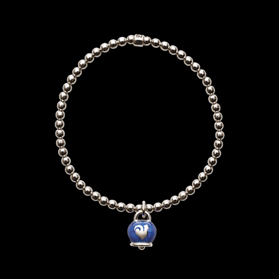 Et Voila Silver Chantecler | Bracciale Elastico Et Voila Con Ciondolo Campanella Micro In Argento E Smalto Blu Cod.37925