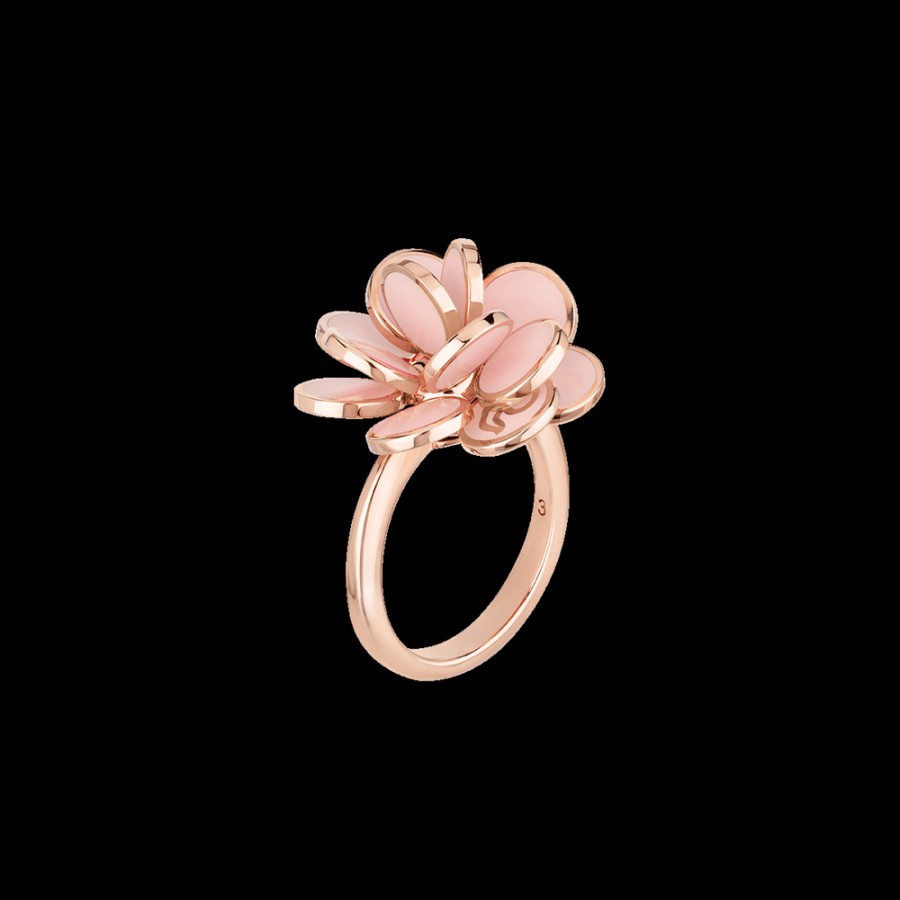 Jewelry Chantecler | Anello Fiore Paillettes Piccolo In Oro Rosa 18Kt E Smalto Rosa Cod.35257