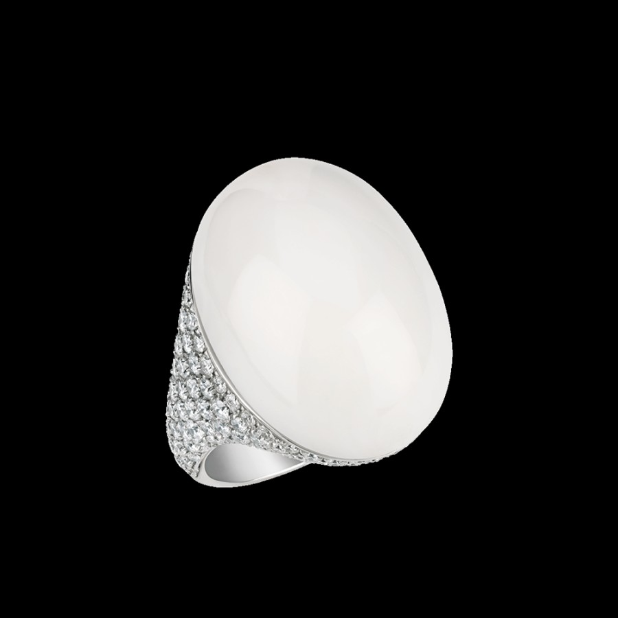 Jewelry Chantecler | Anello Cherie In Oro Bianco 18Kt, Pave Di Diamanti E Corallo Bianco Cod.24923