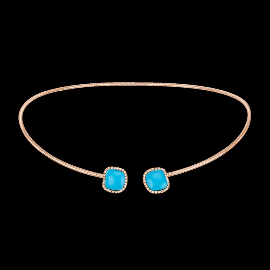 Jewelry Chantecler | Choker Enchante In Oro Rosa 18Kt, Diamanti E Turchese Cod.41657