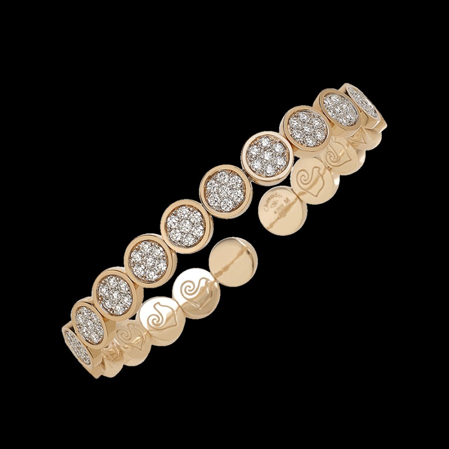 Jewelry Chantecler | Bracciale Rigido Paillettes In Oro Rosa 18Kt E Full Pave Di Diamanti Cod.40214