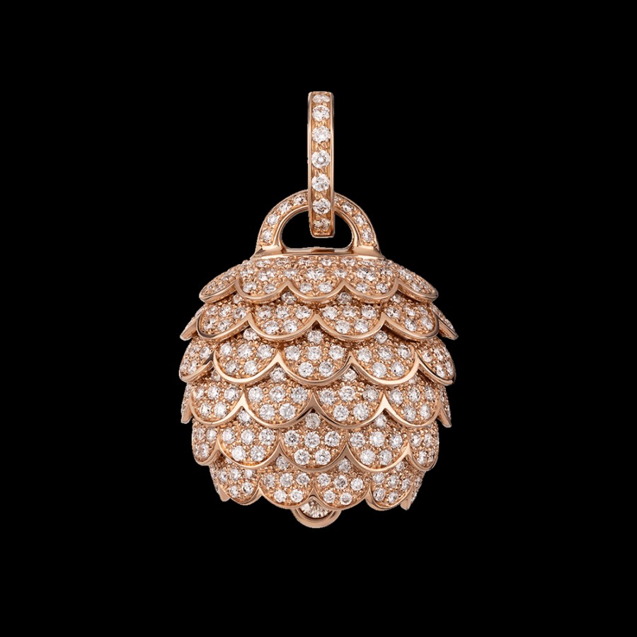 Jewelry Chantecler | Ciondolo Campanella Grande Paillettes In Oro Rosa 18Kt E Full Pave Di Diamanti Cod.41686