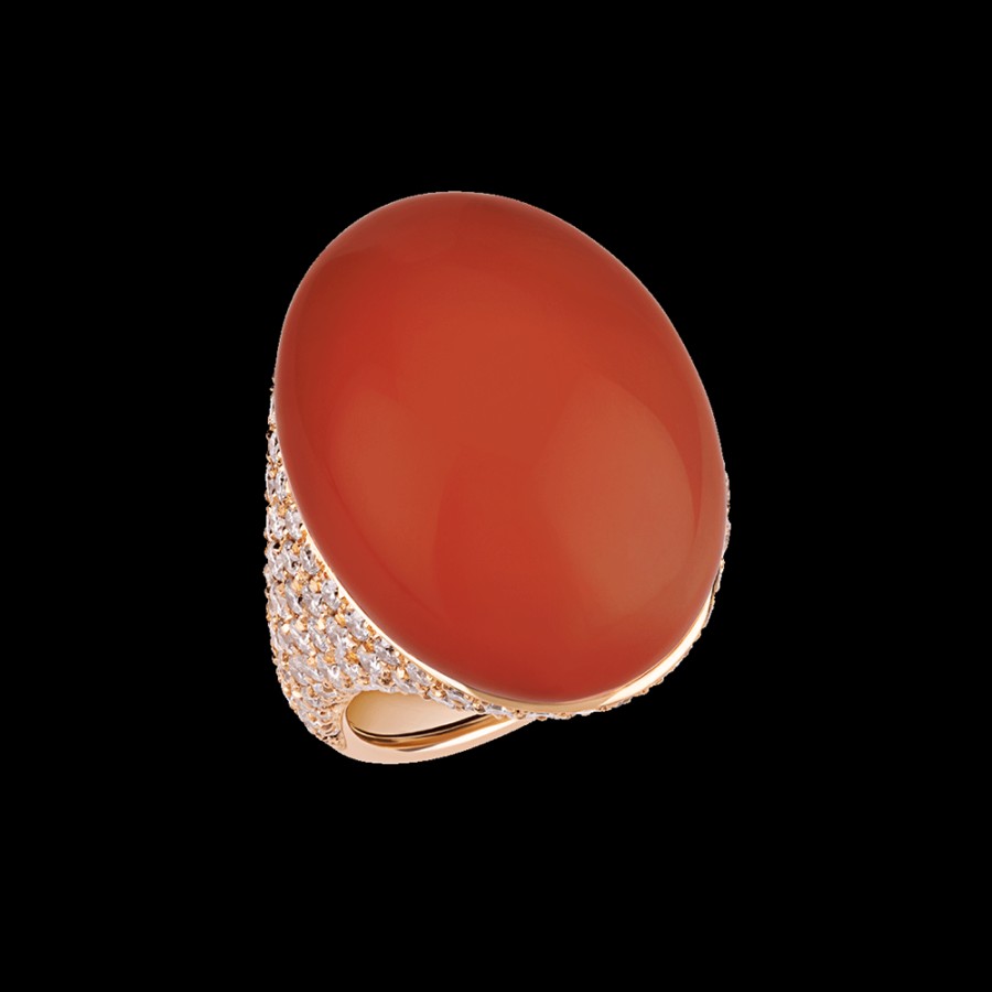 Jewelry Chantecler | Anello Cherie In Oro Rosa 18Kt, Pave Di Diamanti E Corallo Rosso Cod.27011