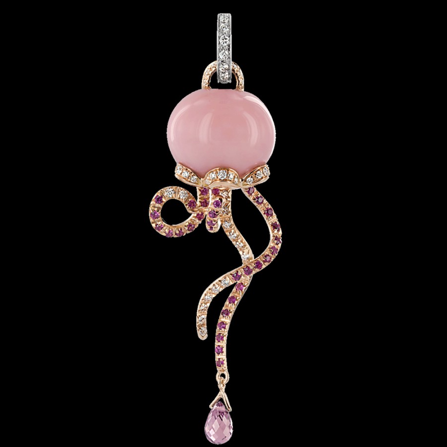 Jewelry Chantecler | Ciondolo Campanella Medusa In Oro Rosa E Bianco 18Kt, Diamanti, Zaffiri Rosa E Opale Rosa Cod.31258