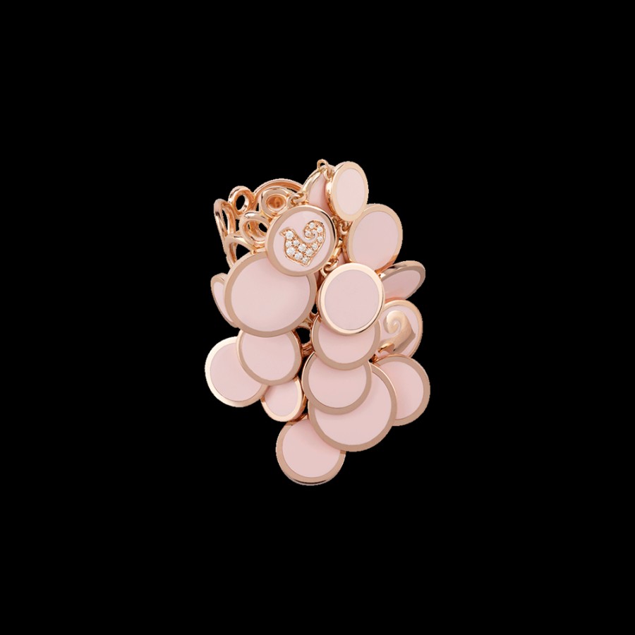 Jewelry Chantecler | Anello A Cascata Paillettes In Oro Rosa 18Kt, Diamanti E Smalto Rosa Cod.38900