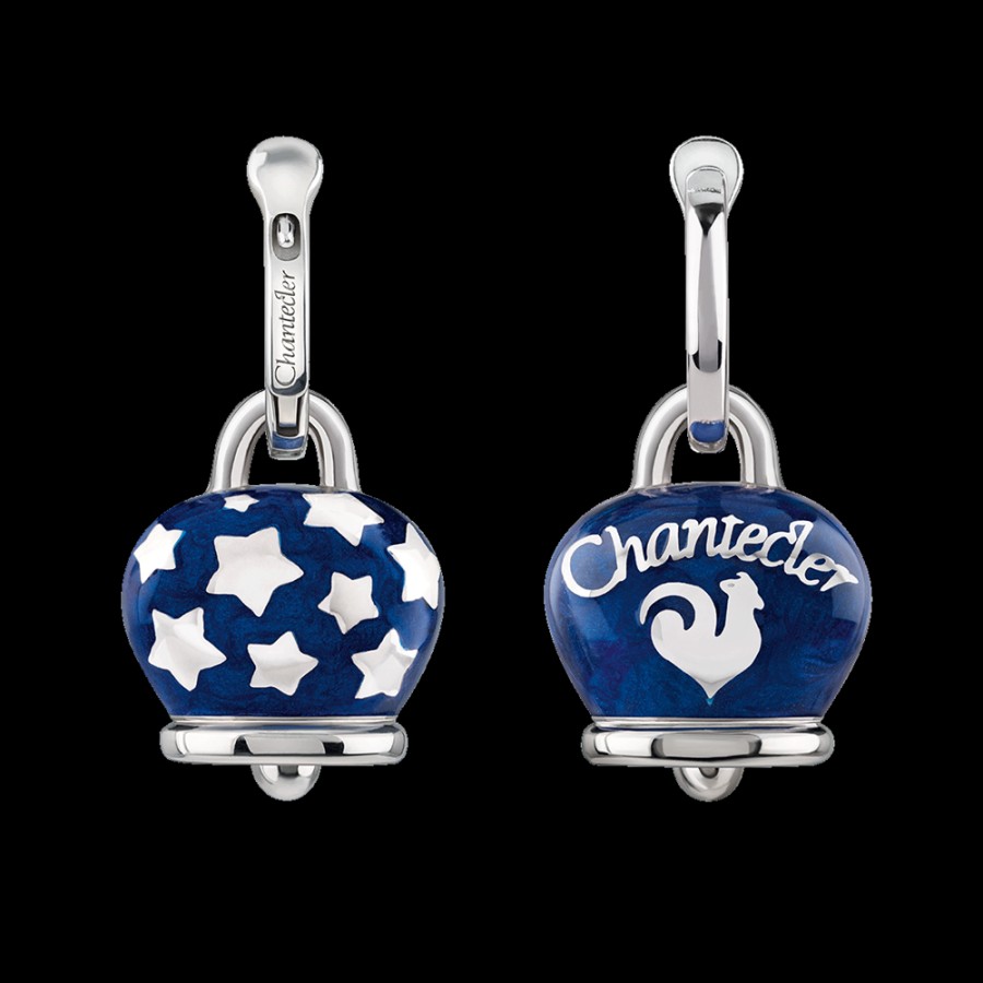 Et Voila Silver Chantecler | Orecchini Et Voila Campanella Medi In Argento E Smalto Blu Perlato Con Stelle Sul Retro Cod.41823