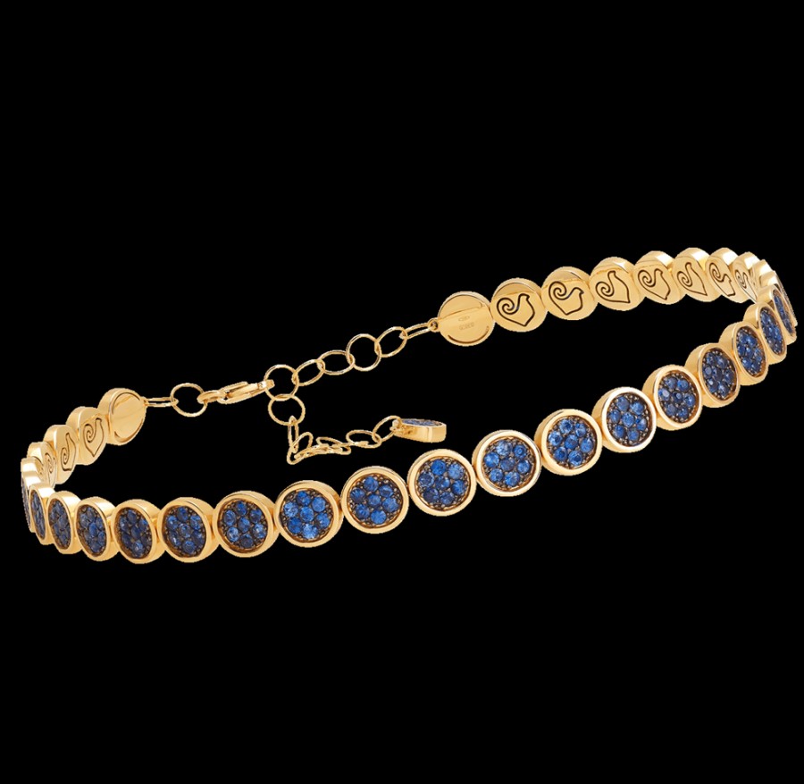 Jewelry Chantecler | Choker Paillettes In Oro Giallo 18Kt E Full Pave Di Zaffiri. Cod.41849