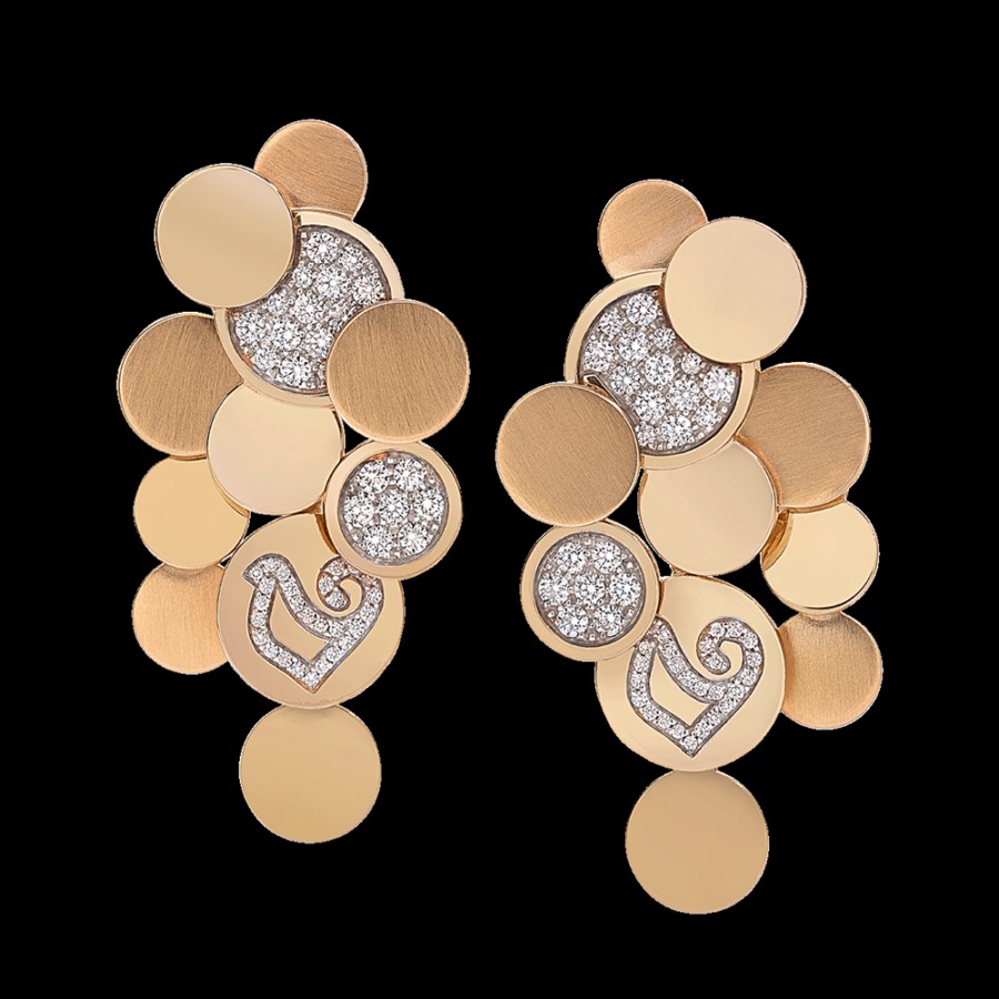 Jewelry Chantecler | Orecchini A Cascata Paillettes In Oro Rosa 18Kt E Diamanti Cod.39923