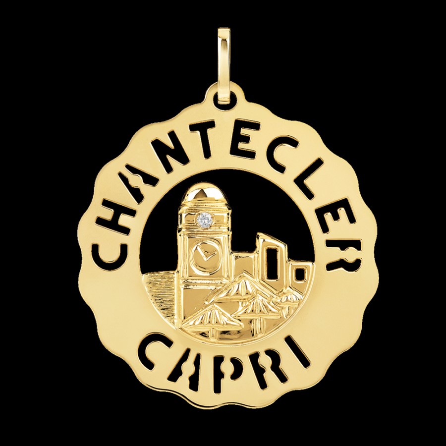 Jewelry Chantecler | Ciondolo Logo Piazzetta Grande In Oro Giallo 18Kt E Diamanti Cod.23205