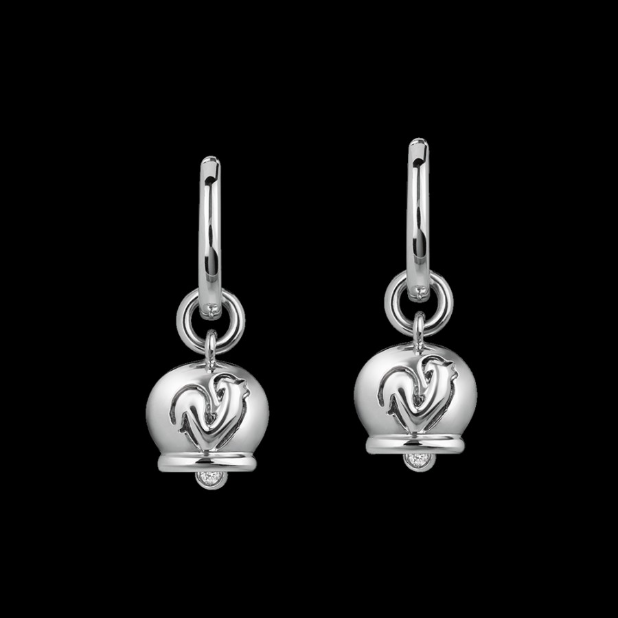 Jewelry Chantecler | Orecchini Campanella Piccoli In Oro Bianco 18Kt E Diamanti Nei Batacchi Cod.36581