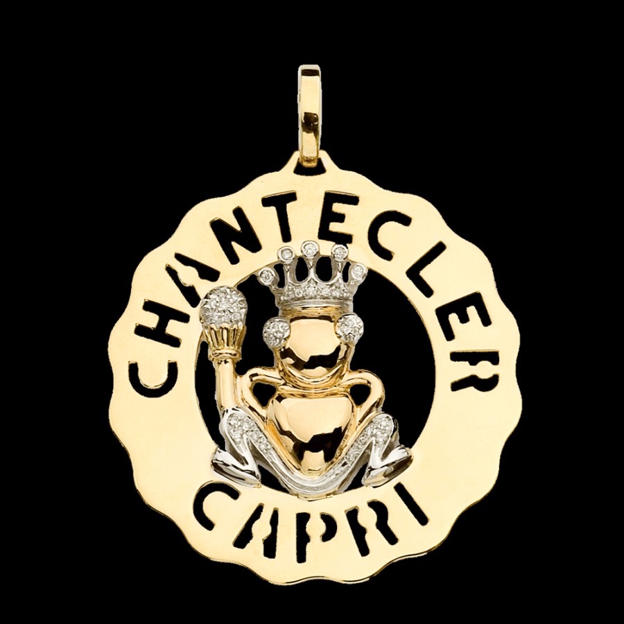 Jewelry Chantecler | Ciondolo Logo Principe Ranocchio Grande In Oro Giallo E Bianco 18Kt E Diamanti Cod.24120