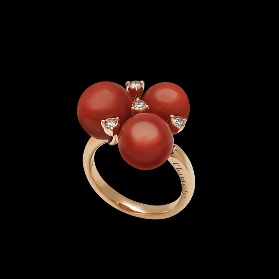 Jewelry Chantecler | Anello Cherie In Oro Rosa 18Kt, Diamanti E Corallo Rosso Cod.42394