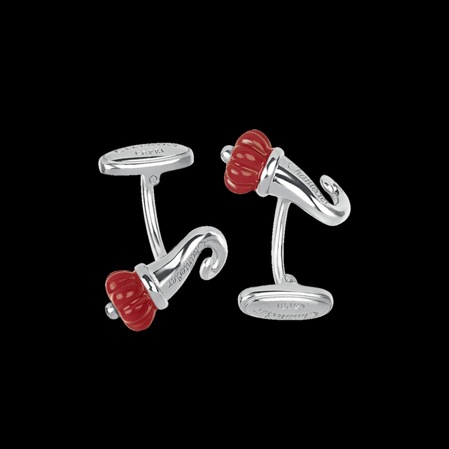 Et Voila Silver Chantecler | Gemelli Et Voila Corno Piccoli In Argento E Smalto Rosso Cod.32530