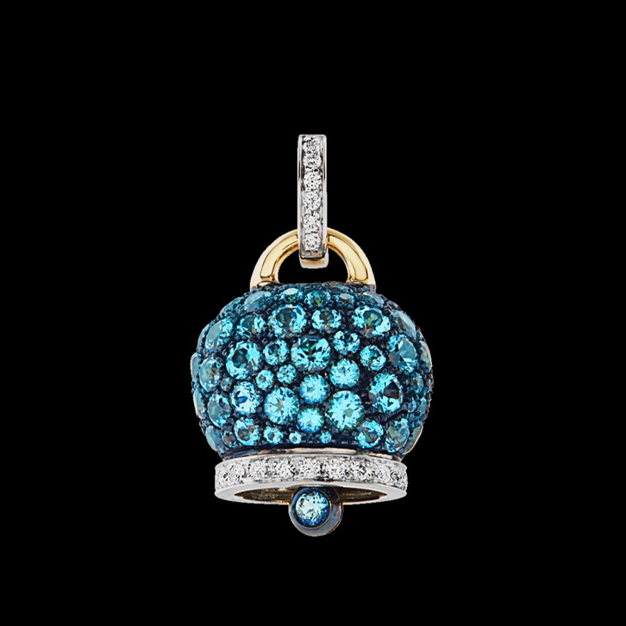 Jewelry Chantecler | Ciondolo Campanella Grande In Oro Giallo E Bianco 18Kt, Diamanti E Pave Di Paraiba Cod.42751