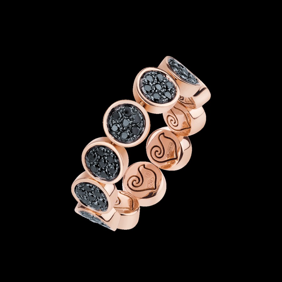 Jewelry Chantecler | Anello Veretta Paillettes In Oro Rosa 18Kt E Pave Di Diamanti Neri. Misura: 17-21 Cod.41234