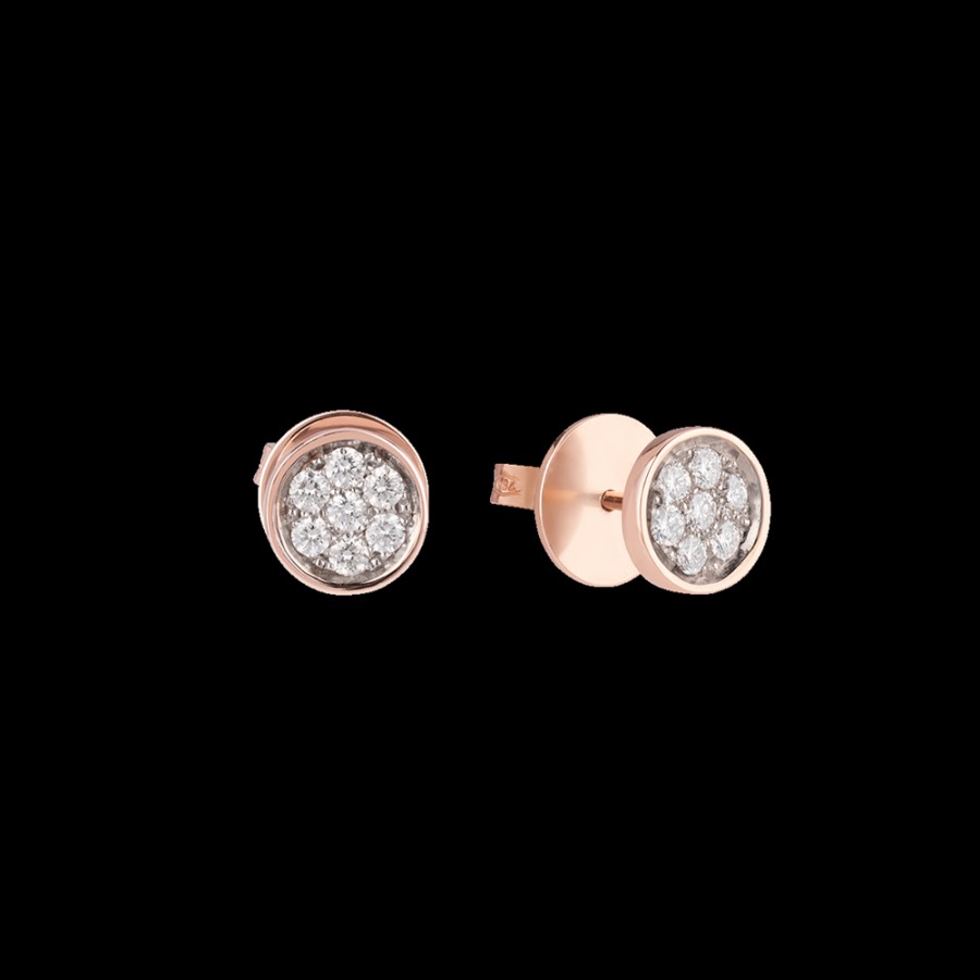 Jewelry Chantecler | Orecchini Coprilobo Capritude Paillettes 8Mm In Oro Rosa 18Kt E Pave Di Diamanti Cod.40477