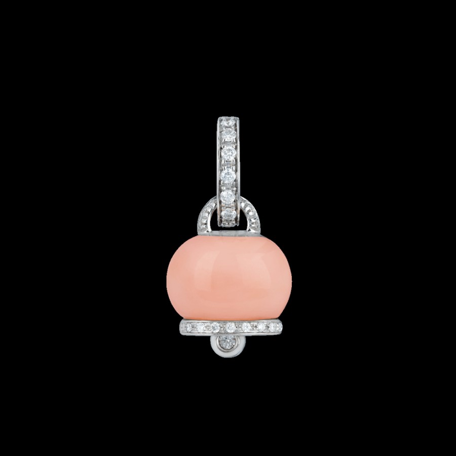 Jewelry Chantecler | Ciondolo Campanella Piccolo In Oro Bianco 18Kt, Diamanti E Corallo Rosa Cod.30952