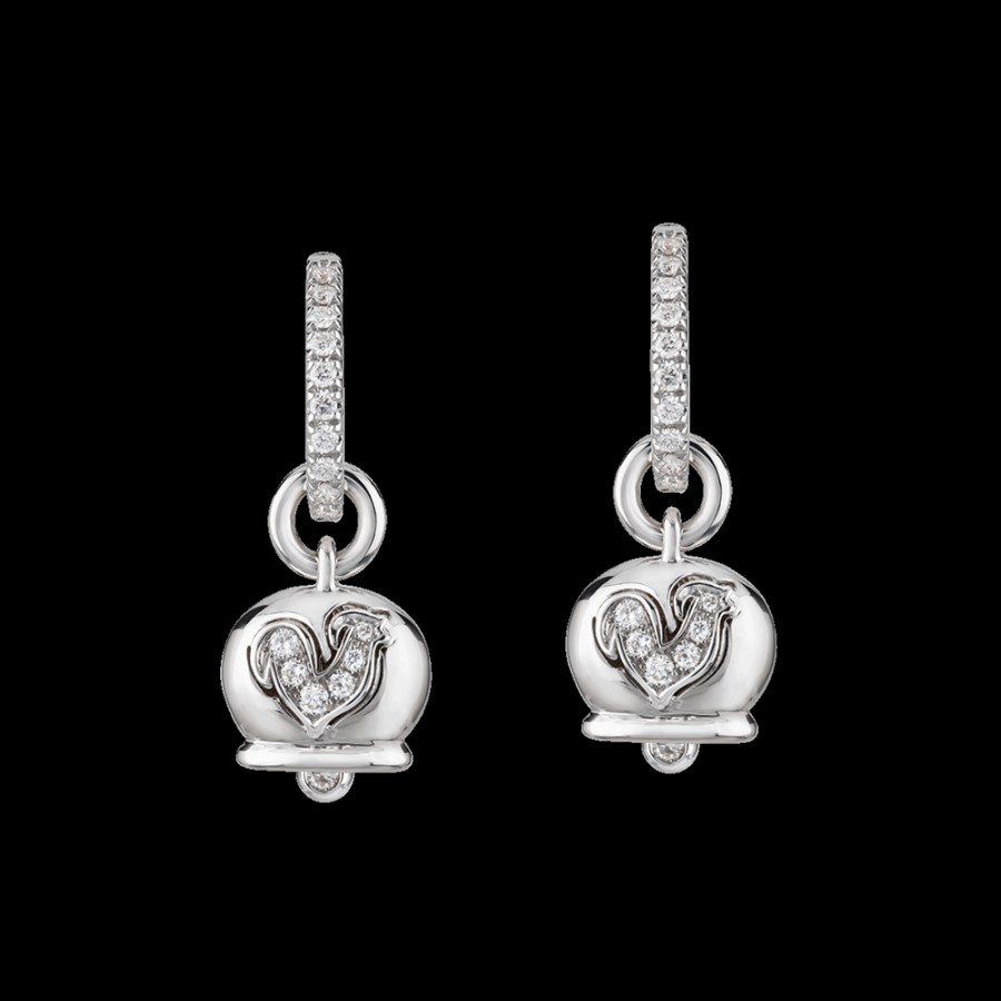 Jewelry Chantecler | Orecchini Campanella Piccoli In Oro Bianco 18Kt, Diamanti E Gallo In Pave Di Diamanti Cod.32559