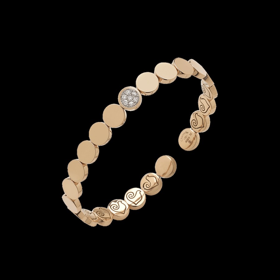 Jewelry Chantecler | Bracciale Rigido Paillettes In Oro Rosa 18Kt E Una Paillettes In Pave Di Diamanti Cod.40213